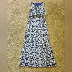Naif Bohemian Sleeveless Blue & White Maxi Dress w/ Empire Waist, Size Large
